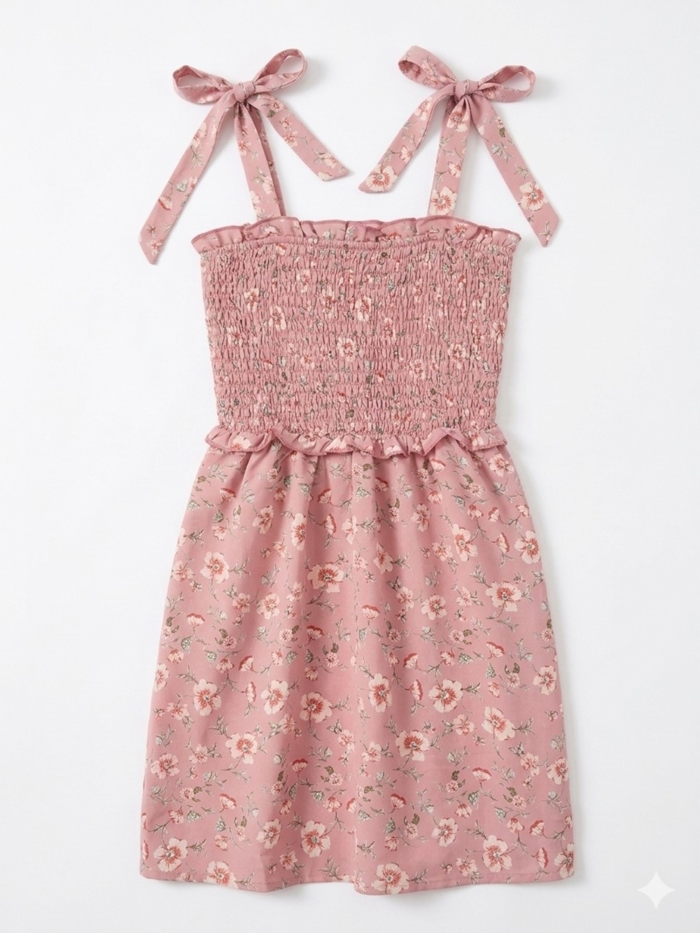 As U Wish Pink Floral Smocked Tie-Shoulder Mini Dress